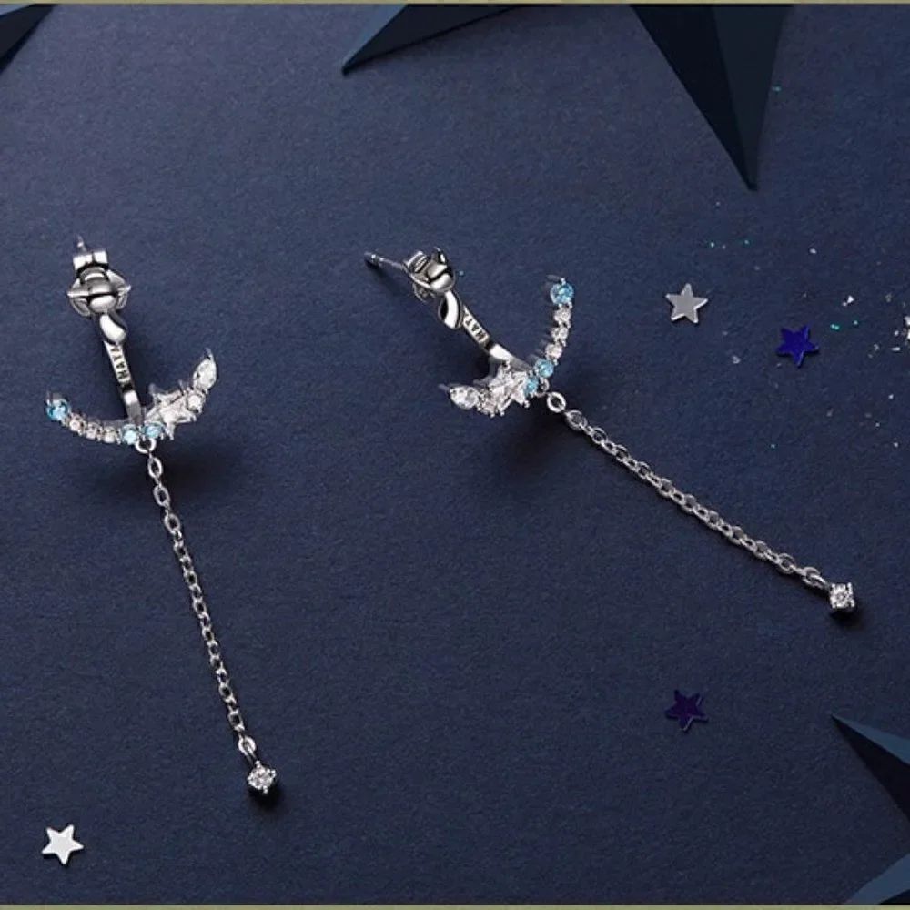 Sterling Silver Cute Cat Crystal Dangle Earrings